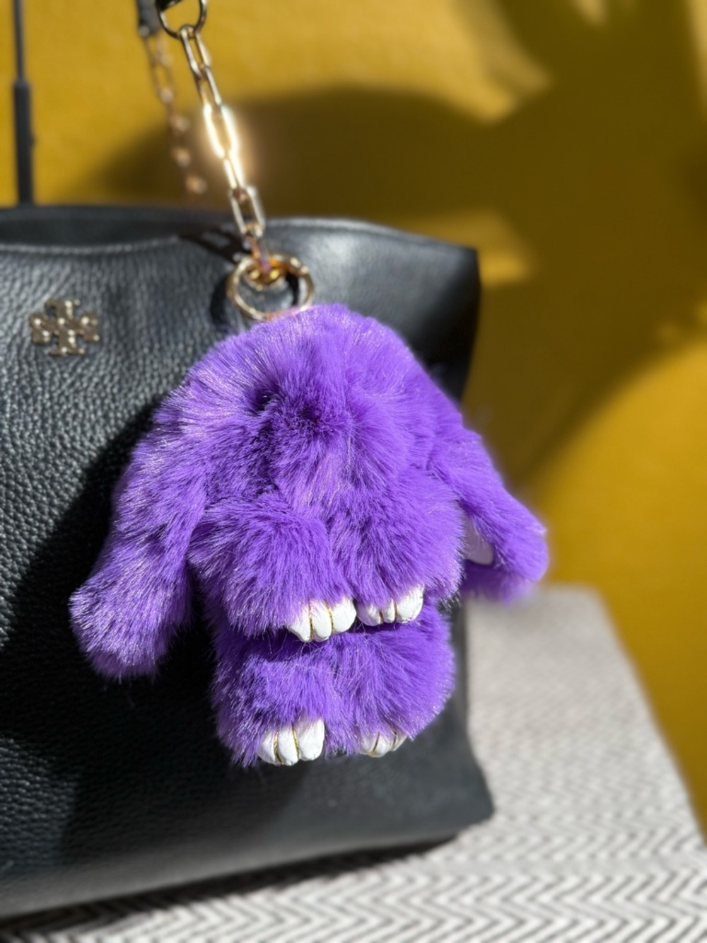 Faux Fur Bunny Bag Charm | Purple Shades & Gold Hardware - Choice of 1 - Picture 5 of 5